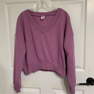 No Boundaries Lavender Purple V-Neck Pullover Sweatshirt XL Oversize Cropped